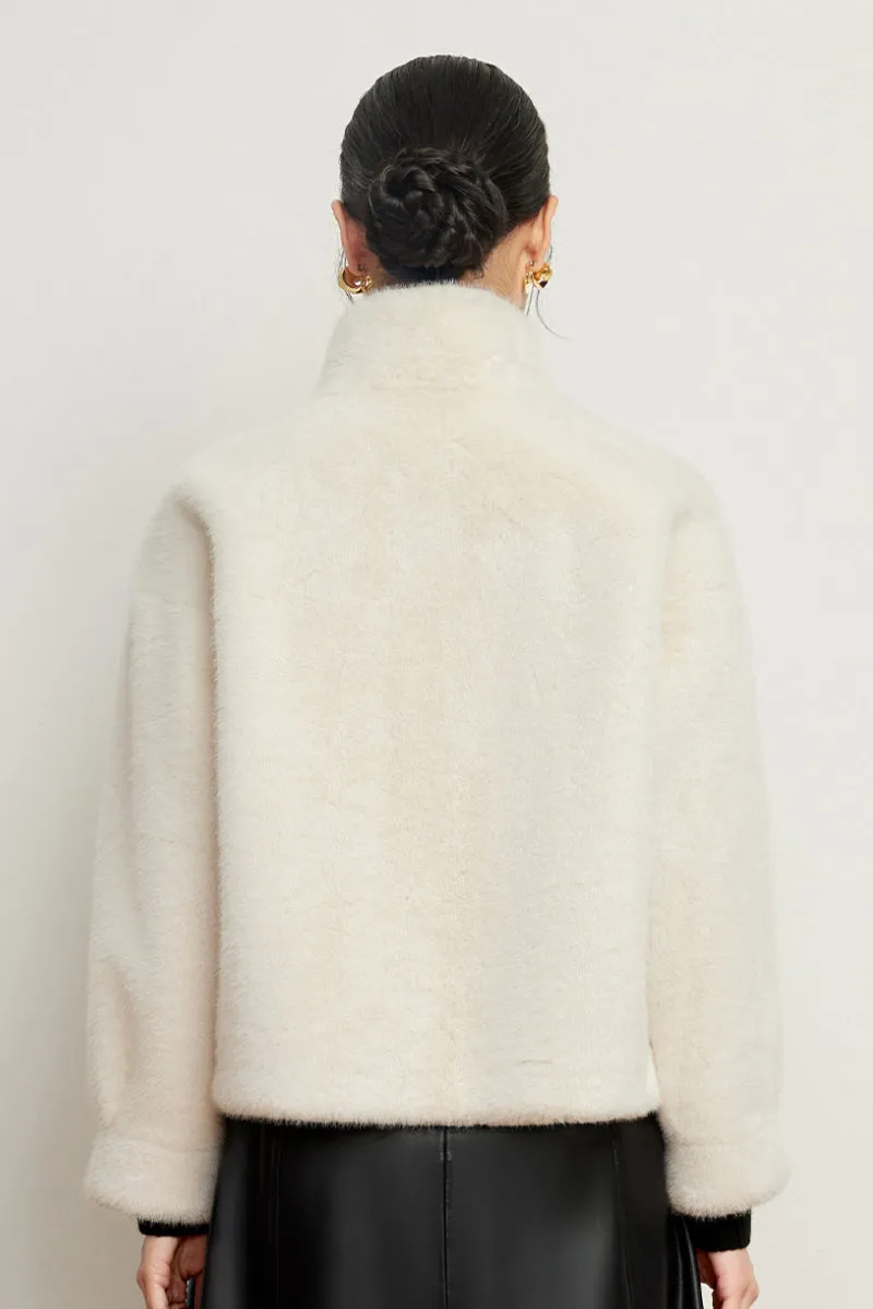 Cropped Faux Mink Fur Jacket with Stand Collar