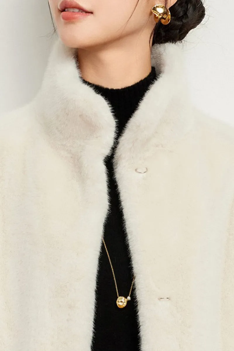 Cropped Faux Mink Fur Jacket with Stand Collar