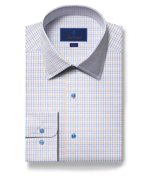 David Donahue Sky & Yellow Dobby Check Dress Shirt