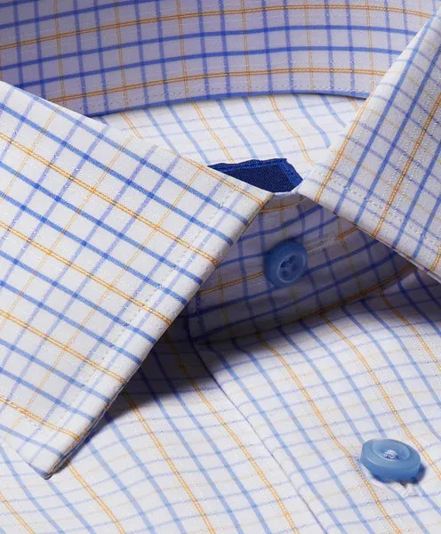 David Donahue Sky & Yellow Dobby Check Dress Shirt