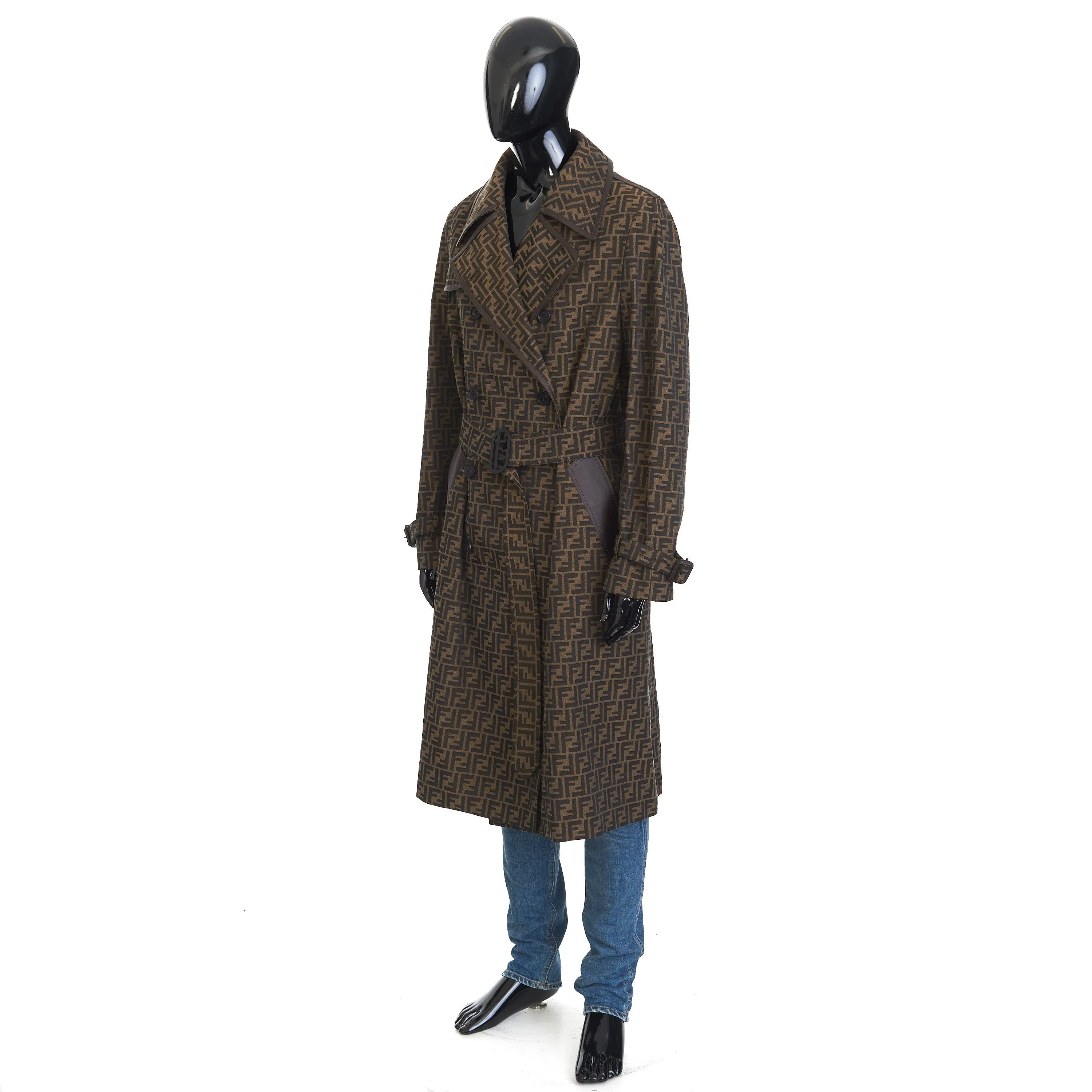 Double Breasted Trench Coat In Brown FF Jacquard Fabric