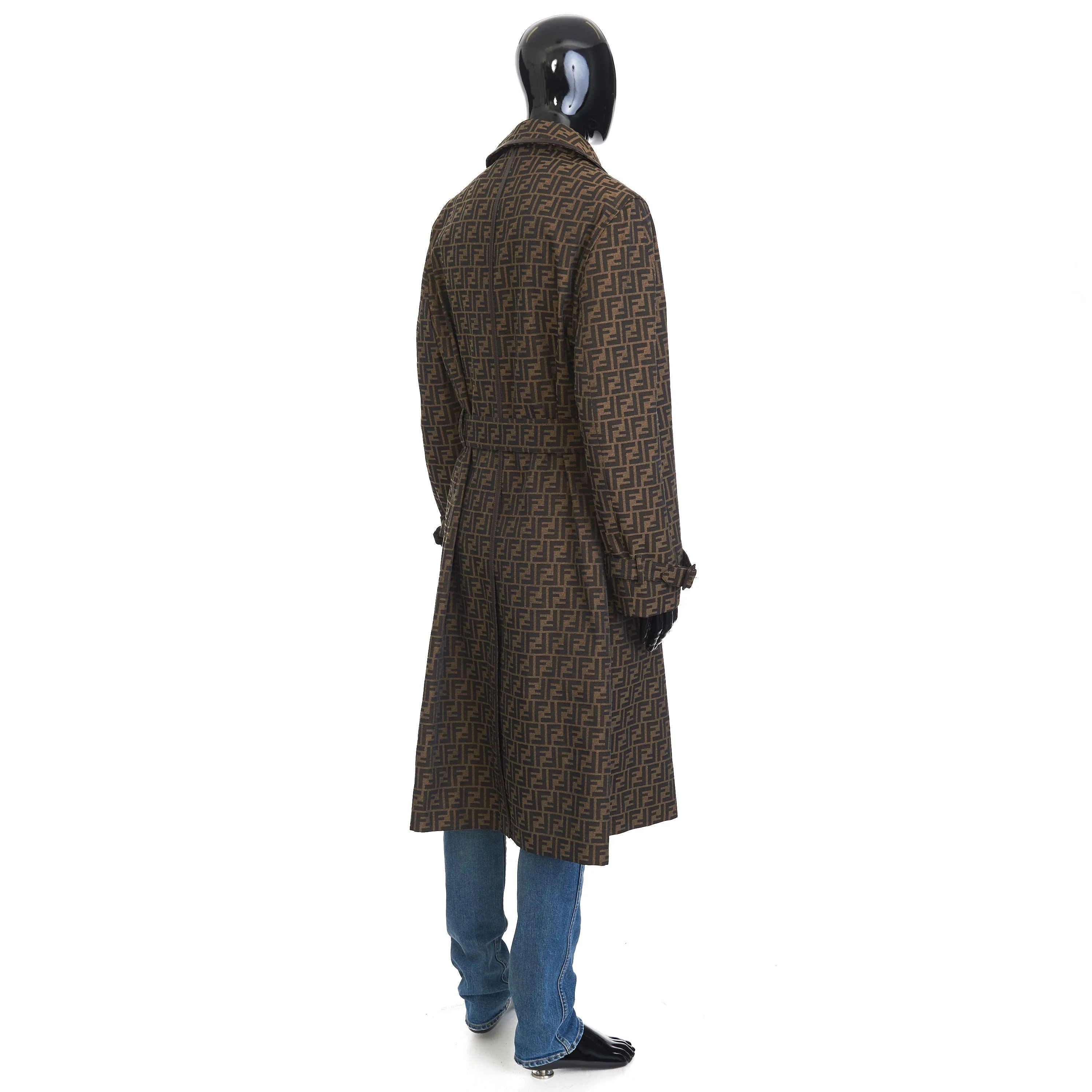 Double Breasted Trench Coat In Brown FF Jacquard Fabric