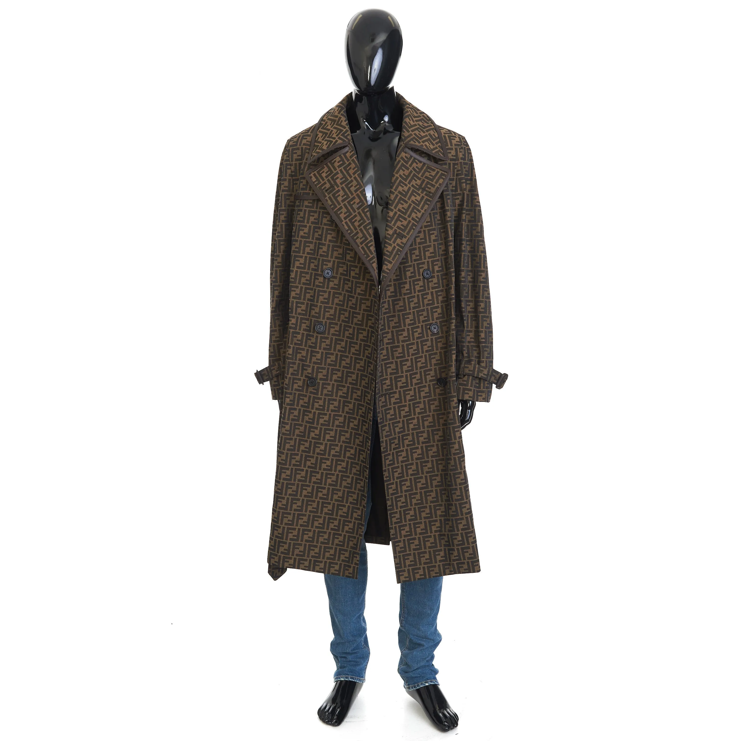 Double Breasted Trench Coat In Brown FF Jacquard Fabric