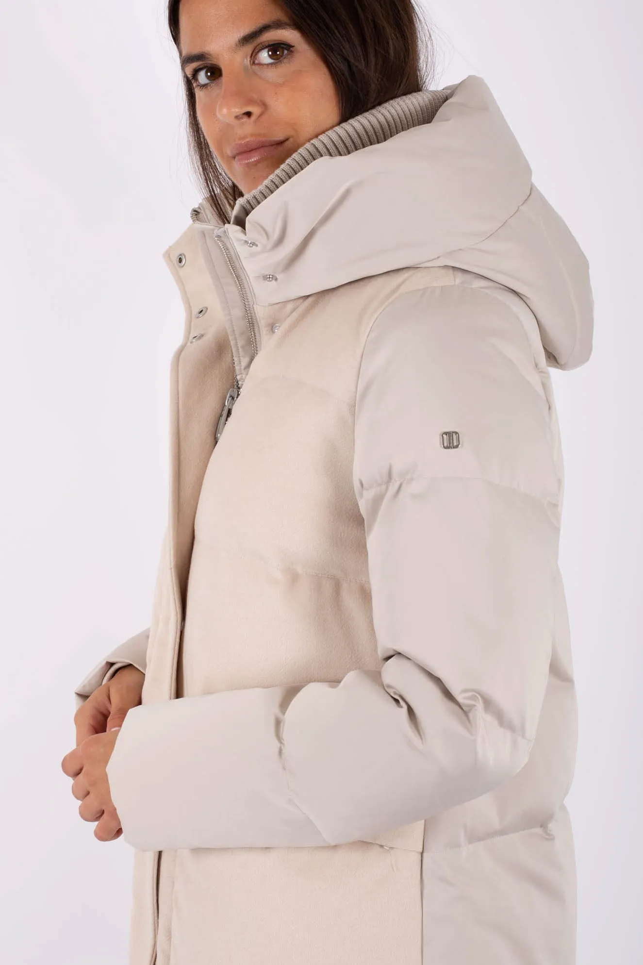 Duno Parka Lungo Trapunt. Lana/raso Bianco Donna