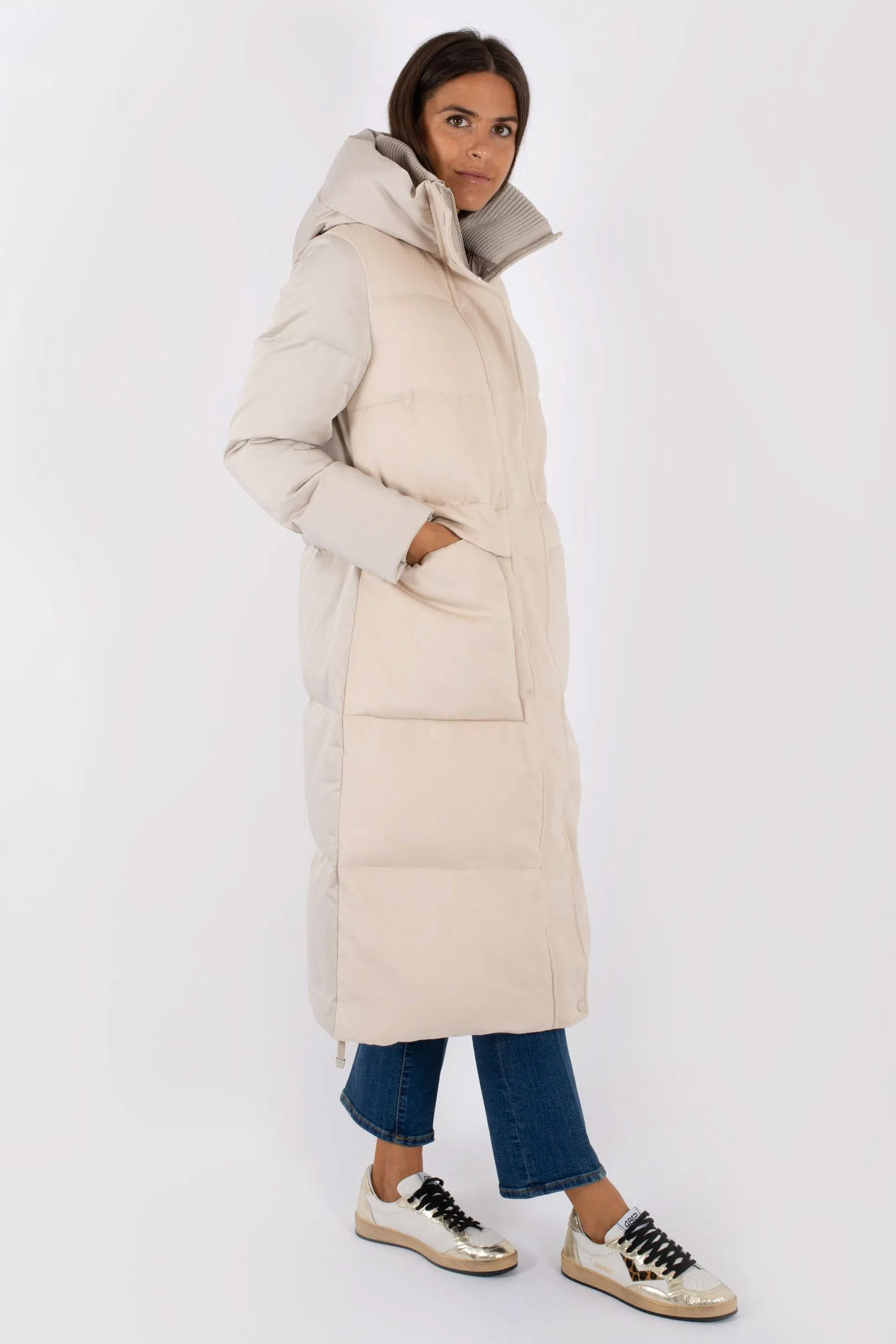 Duno Parka Lungo Trapunt. Lana/raso Bianco Donna