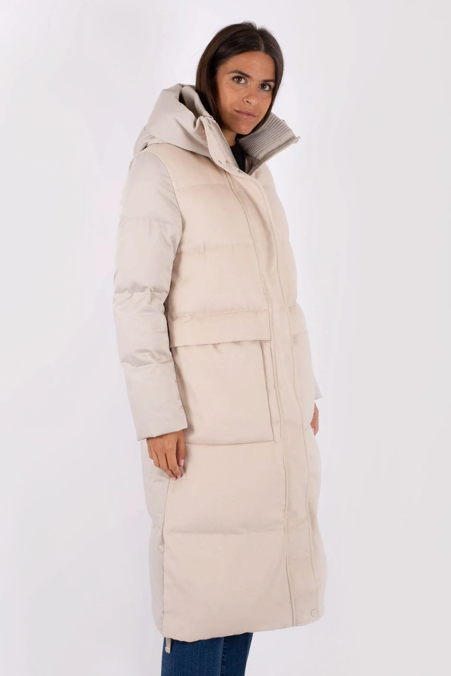 Duno Parka Lungo Trapunt. Lana/raso Bianco Donna