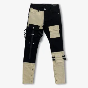 Embellish BANDIT CARGO DENIM Pants Split Black Cream