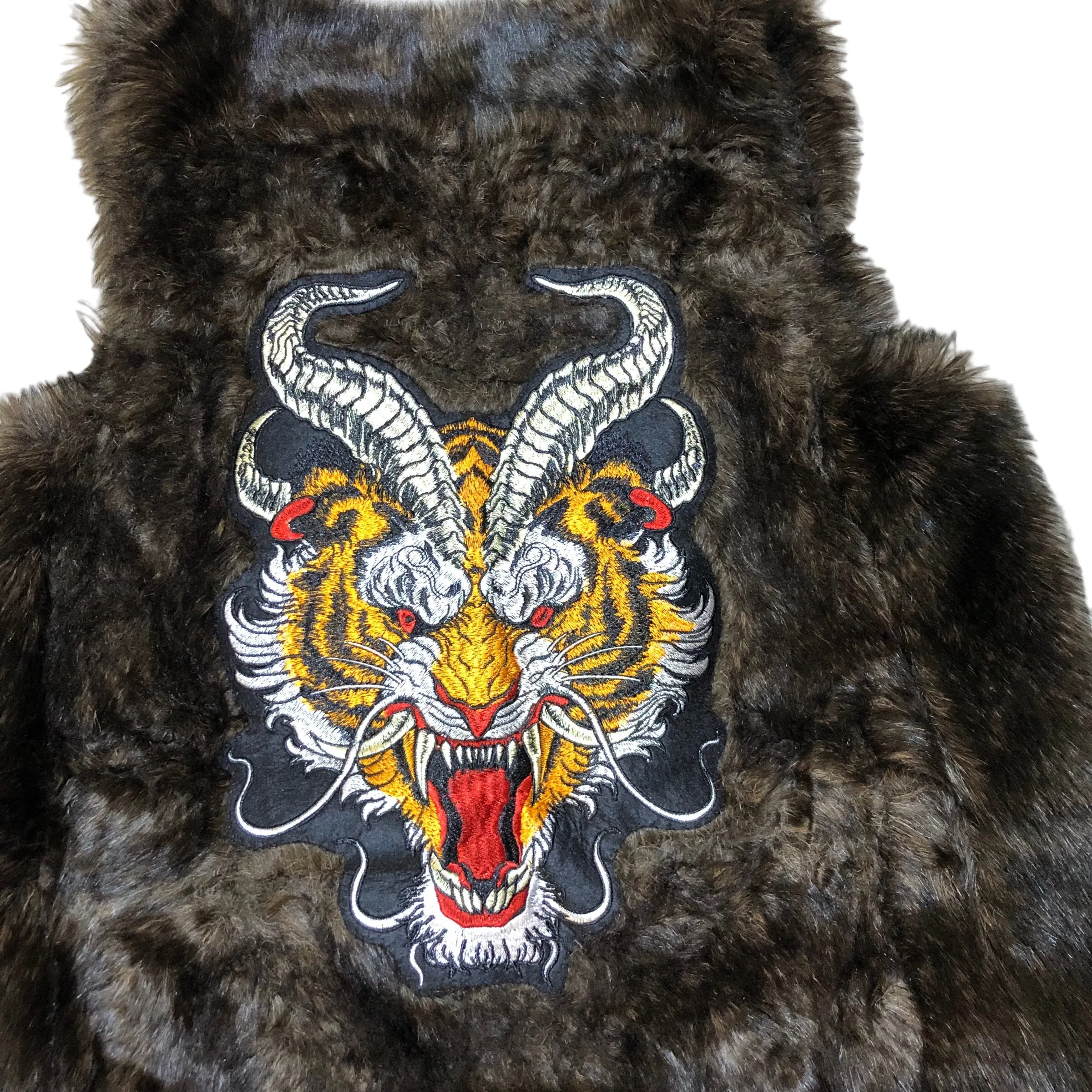 Embellished Tiger Dragon faux fur vest