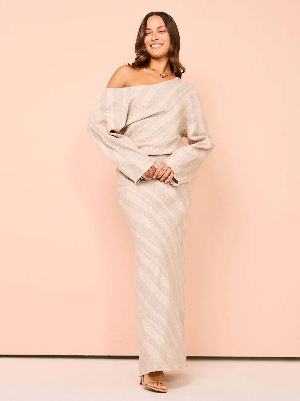 Faithfull The Brand Sao Paulo Skirt in Sand/Sky Blue Stripe