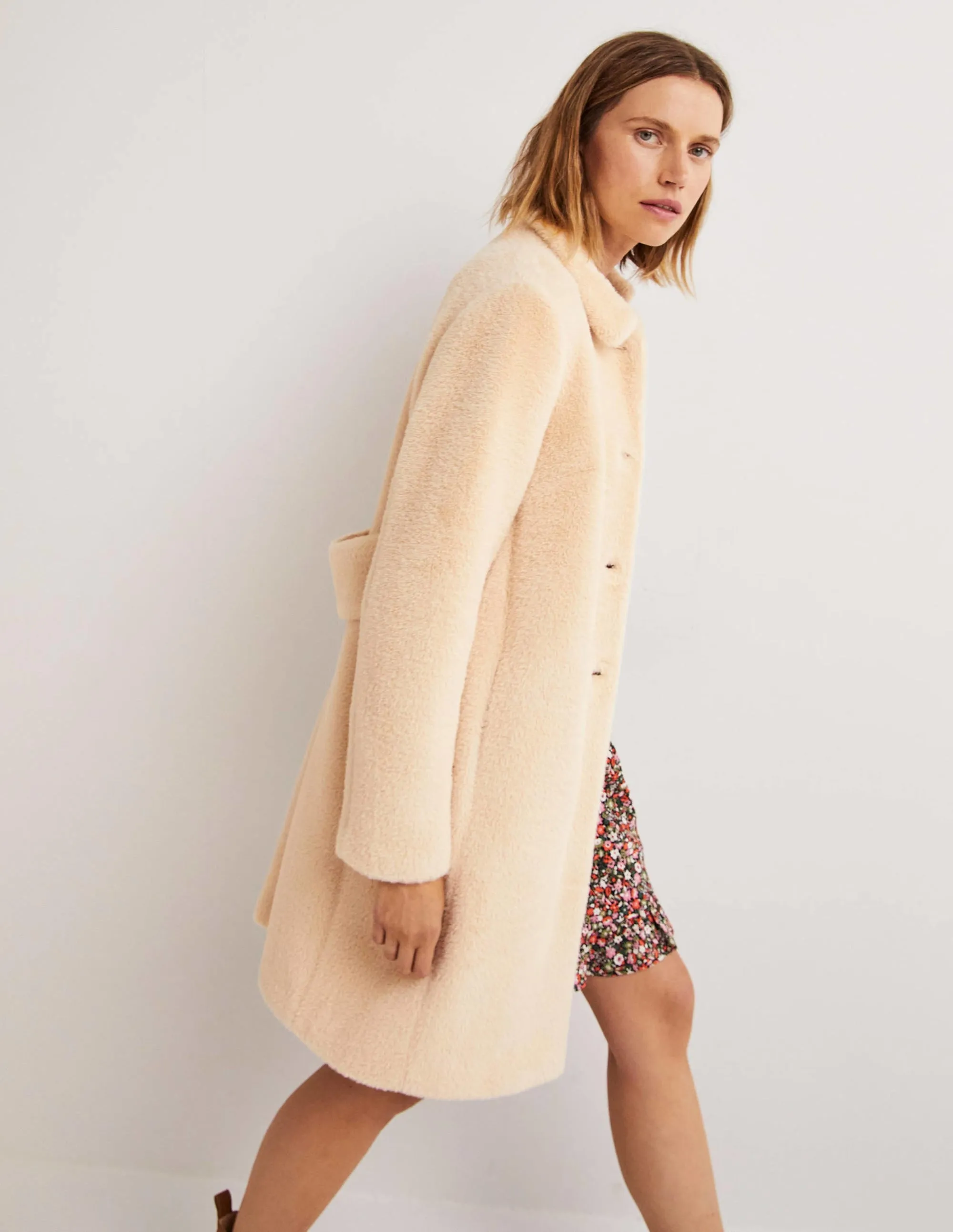 Faux Fur Collared Coat-Natural