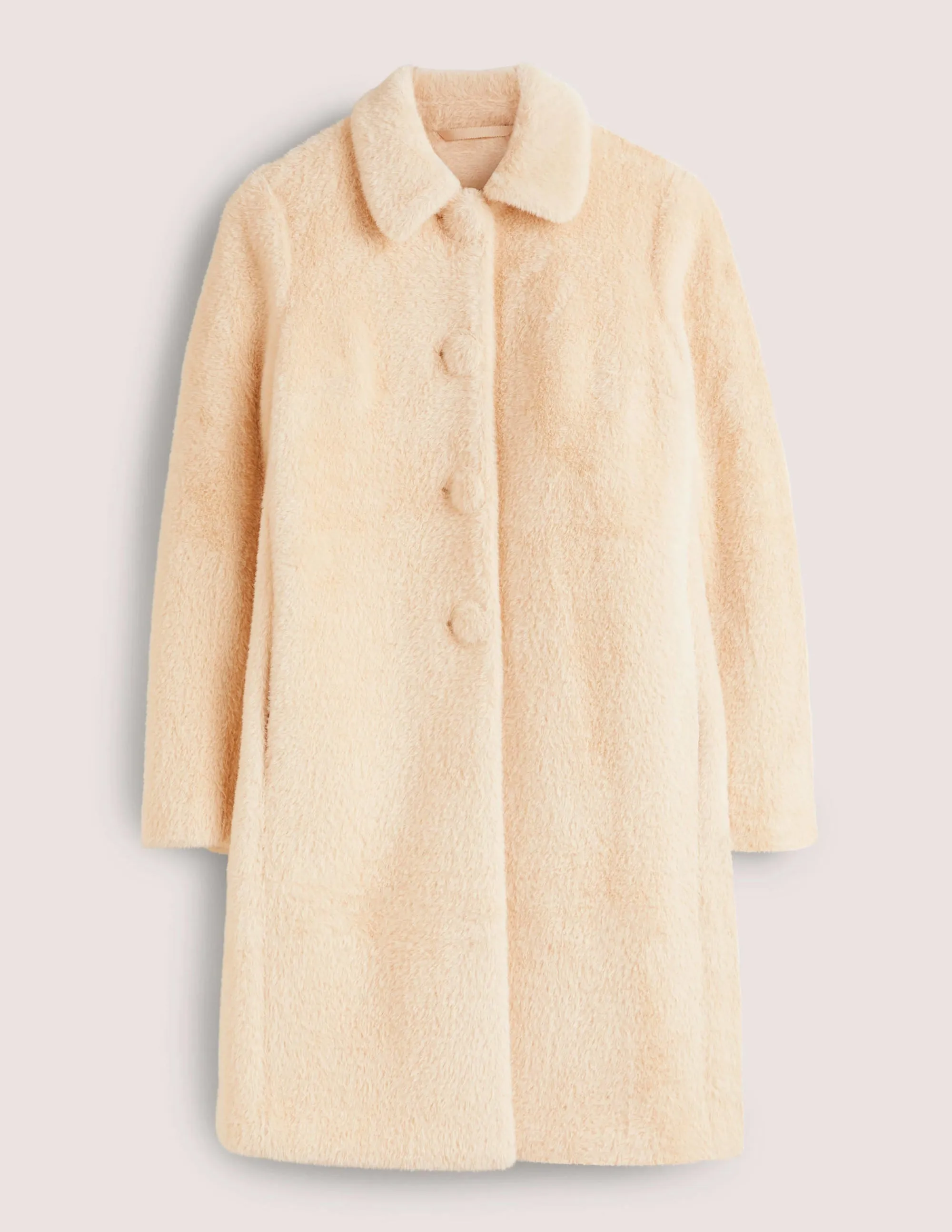 Faux Fur Collared Coat-Natural