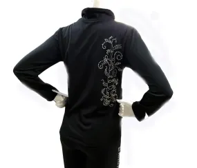 Figure Skating Jacket with Crystal Scrolls, Black Micro-Fleece BSU231120