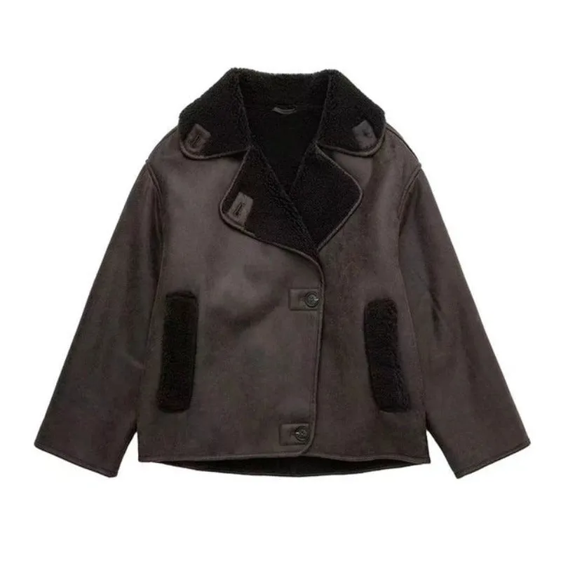 Fleece Faux Leather Coat