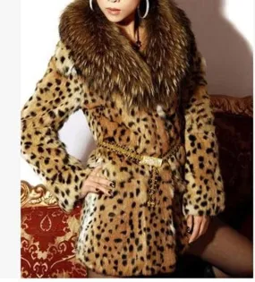 Fur Jacket Fashion Sexy Leopard Animal Print Thick Warm Faux Mink Fur Coat