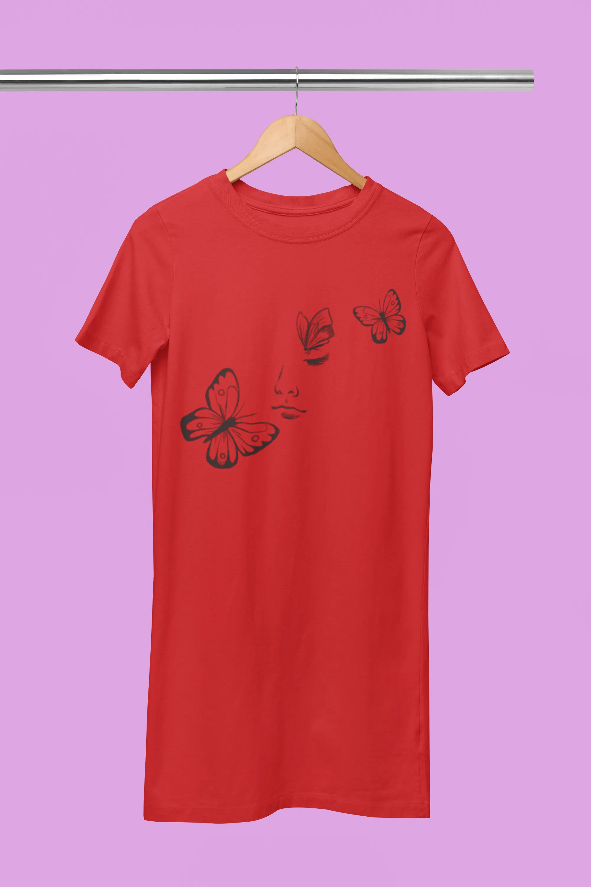 Girl with Butterfly design Printed Red T-shirt Dress