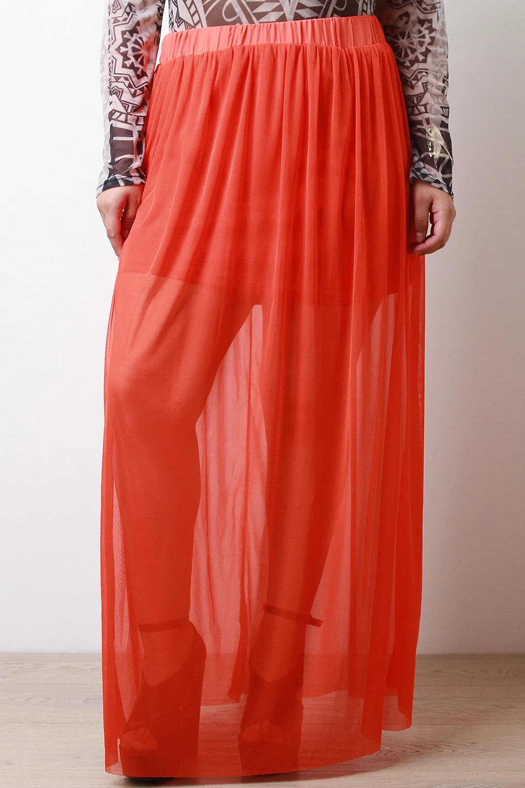 Goddess Semi-Sheer Mesh Overlay Maxi Skirt