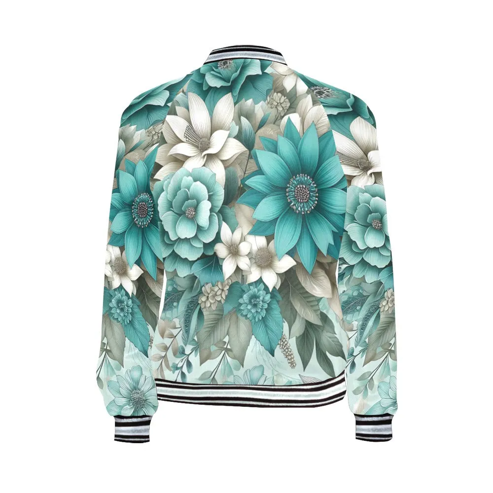 Green Floral awd440 Bomber Jacket for Women