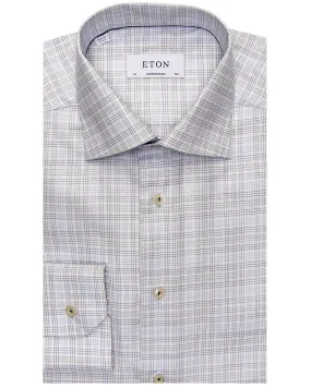 Grey and Blue Grid Check Dress Shirt