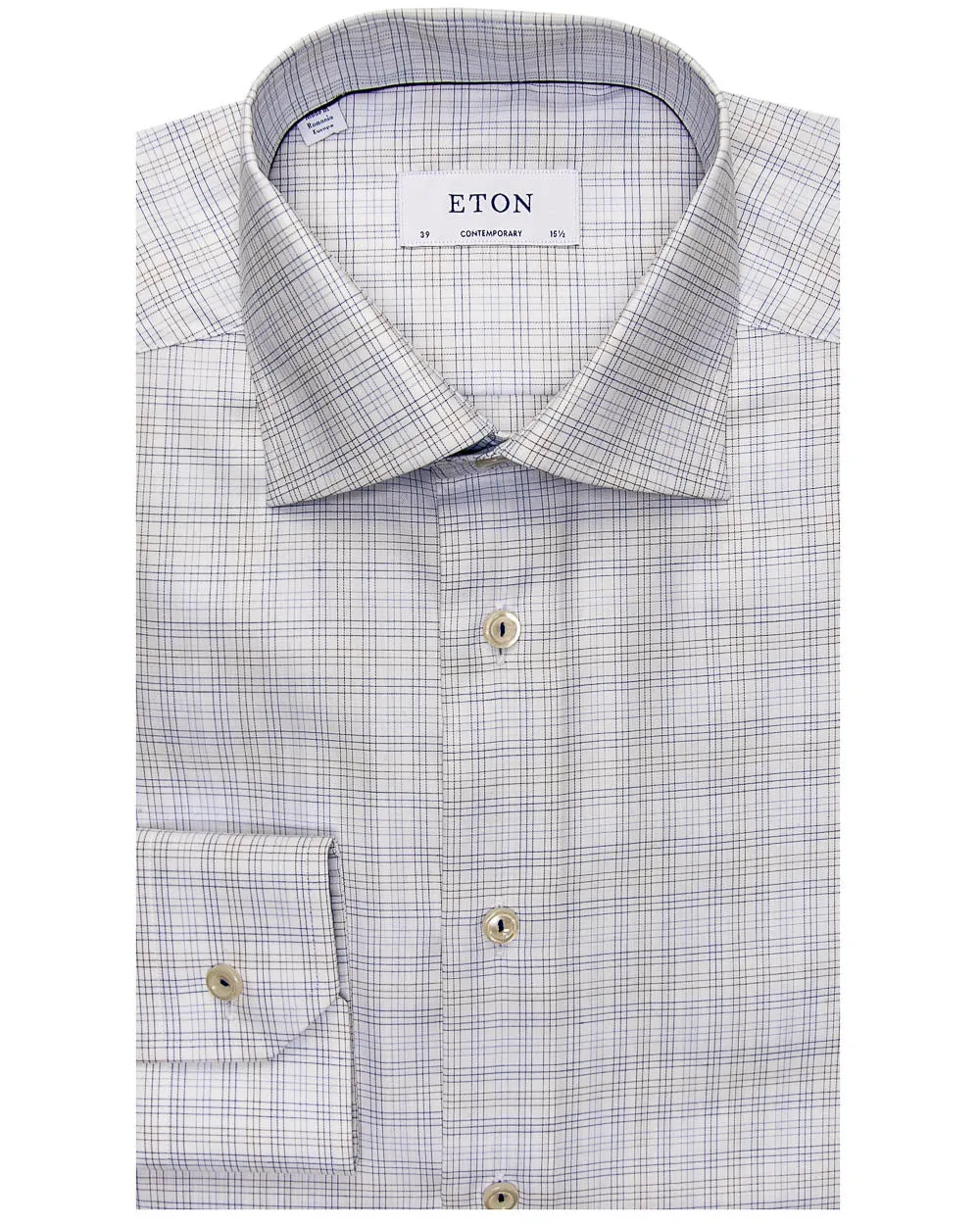 Grey and Blue Grid Check Dress Shirt