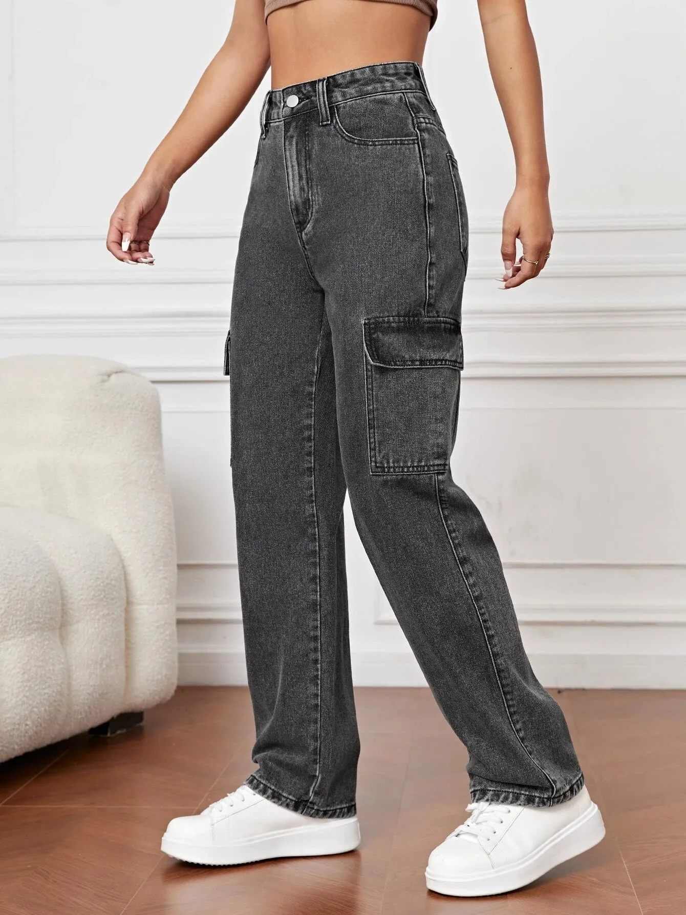 High Waist Straight Length Jeans