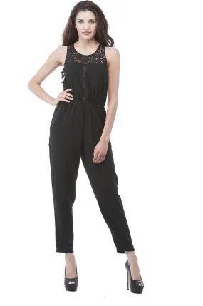 Hollywood Star Fashion Sleeveless Open Back Lace Trim Jumpsuit