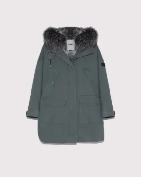 Hooded cotton parka with fox and rabbit fur