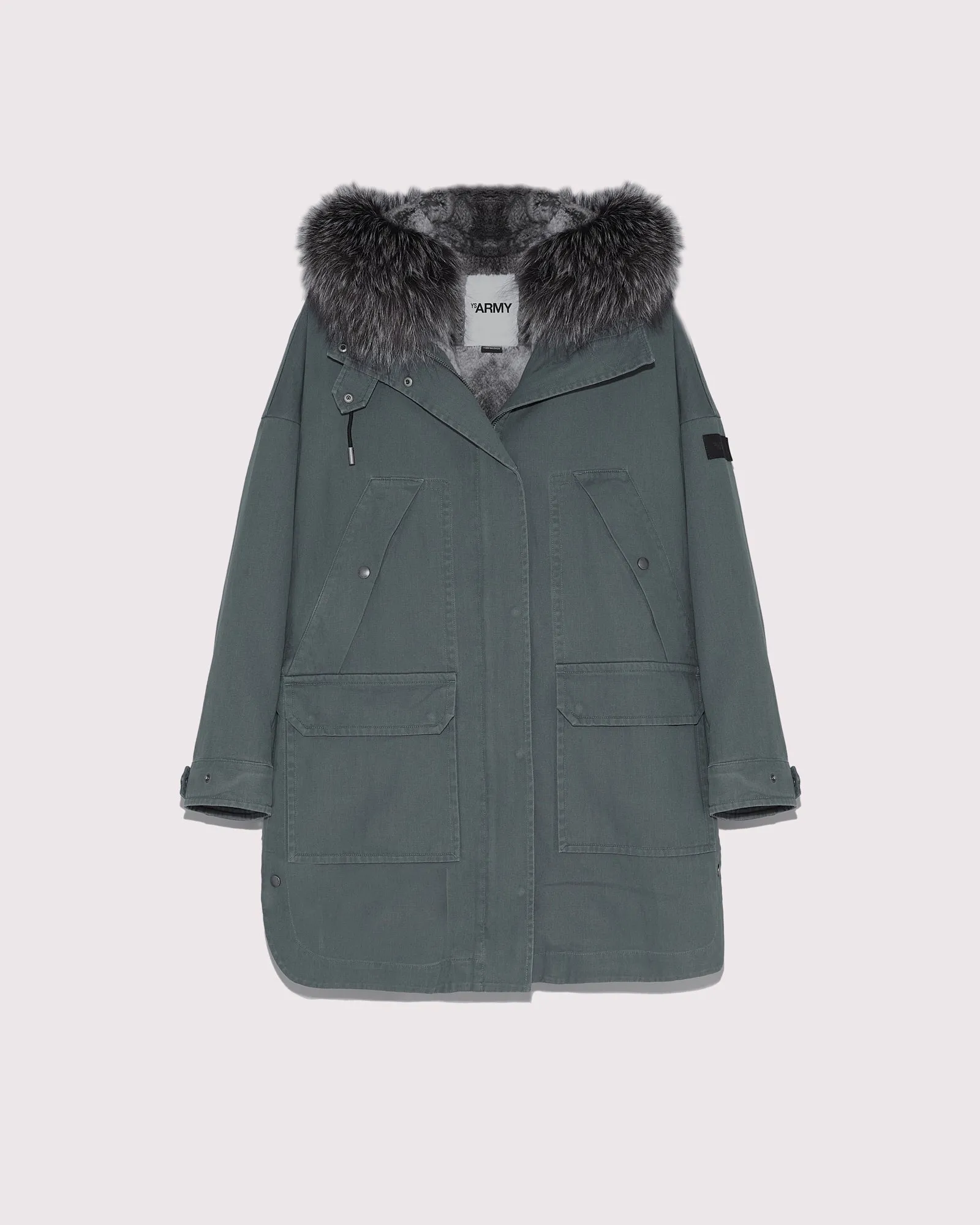 Hooded cotton parka with fox and rabbit fur