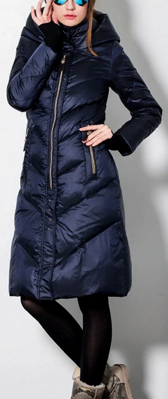 Hooded Paneled Puffer Coat in Blue