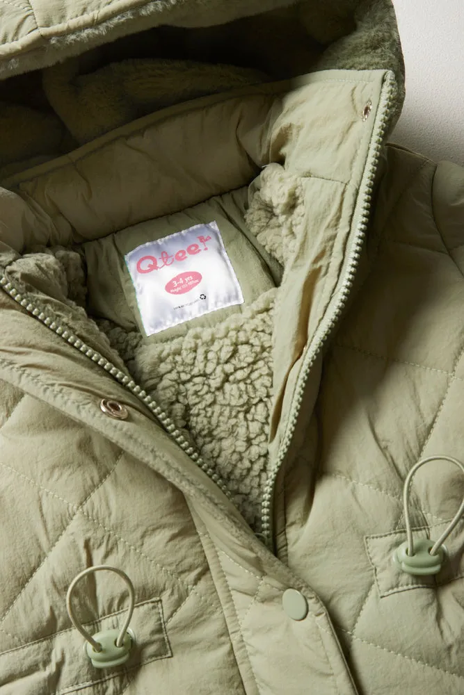 Hooded Quilted Puffer Parka Green