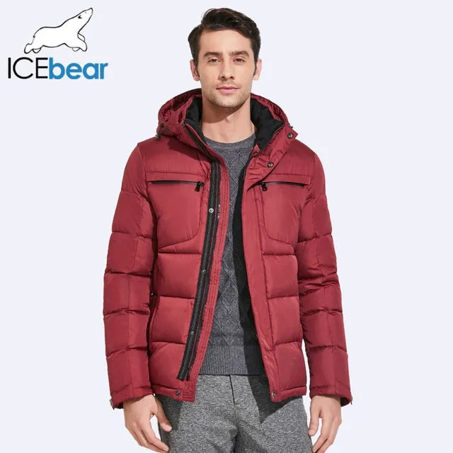 ICEbear 2019 Mens Winter Jackets Chest Exquisite Pocket Simple Hem Practical Waterproof Zipper High Quality Parka 17MD940D