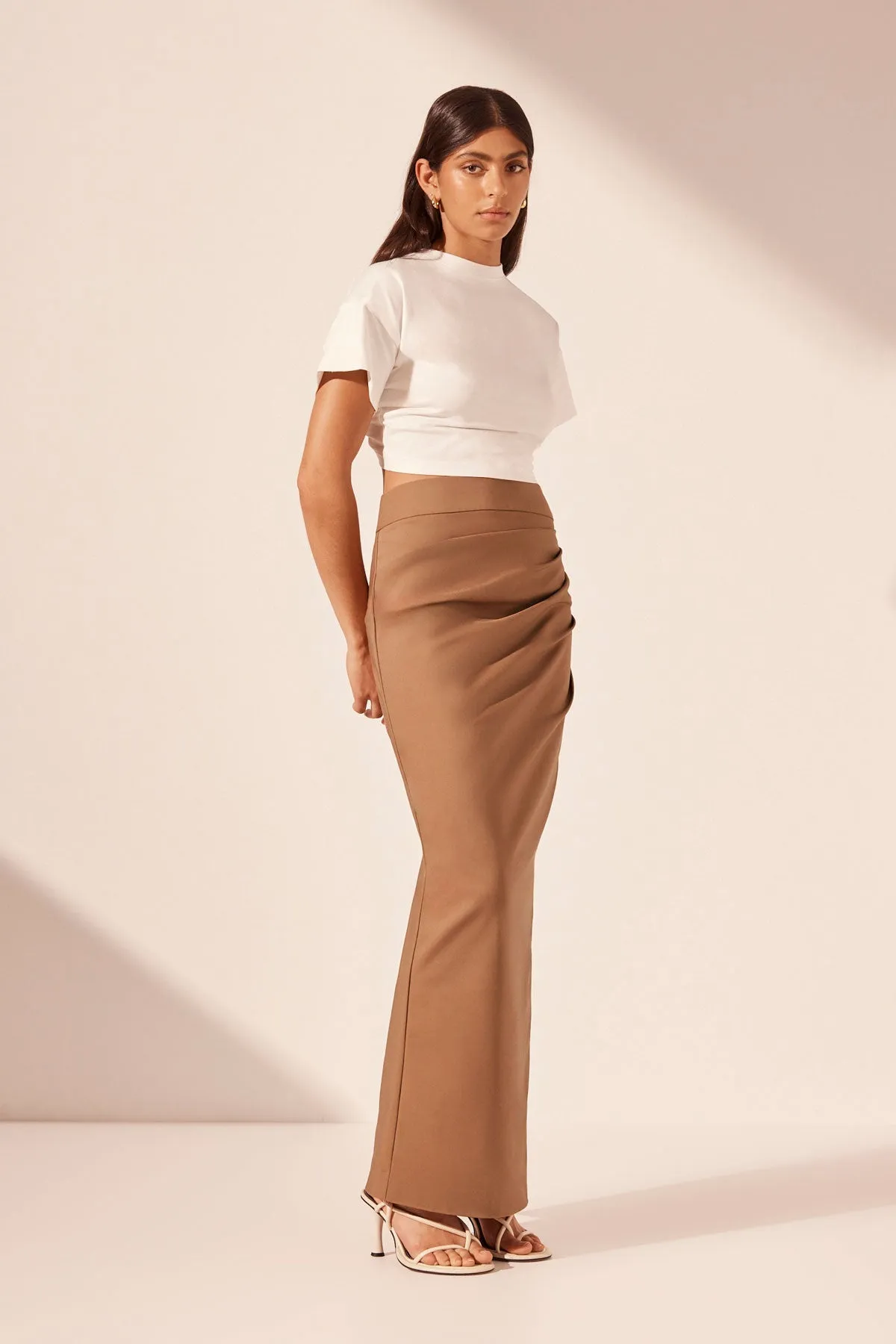 LANI DRAPED MAXI SKIRT - CINNAMON