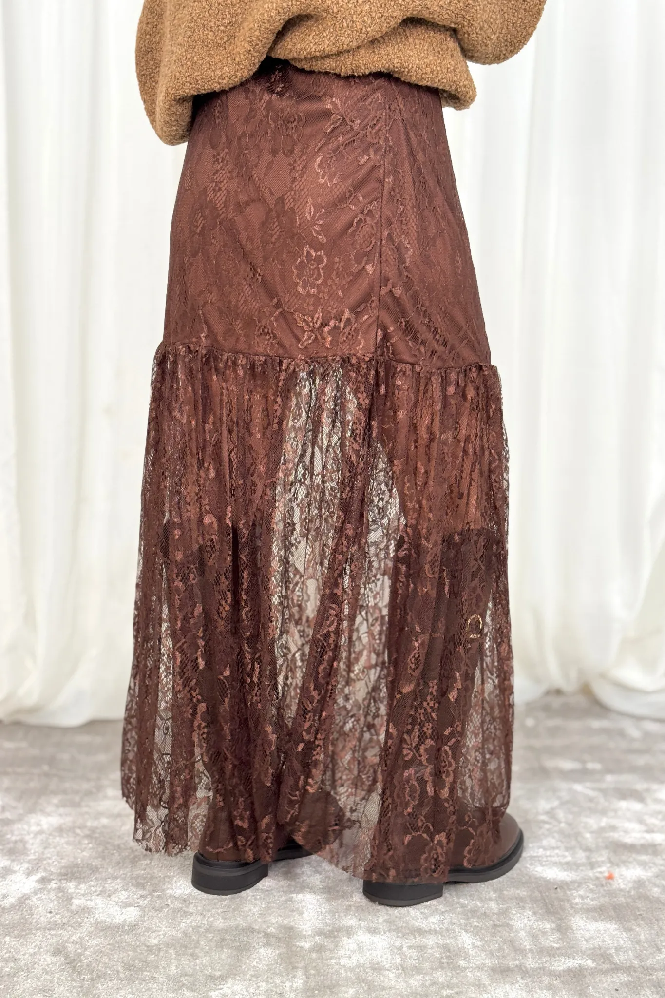 Leona Lace Maxi Skirt In Chocolate