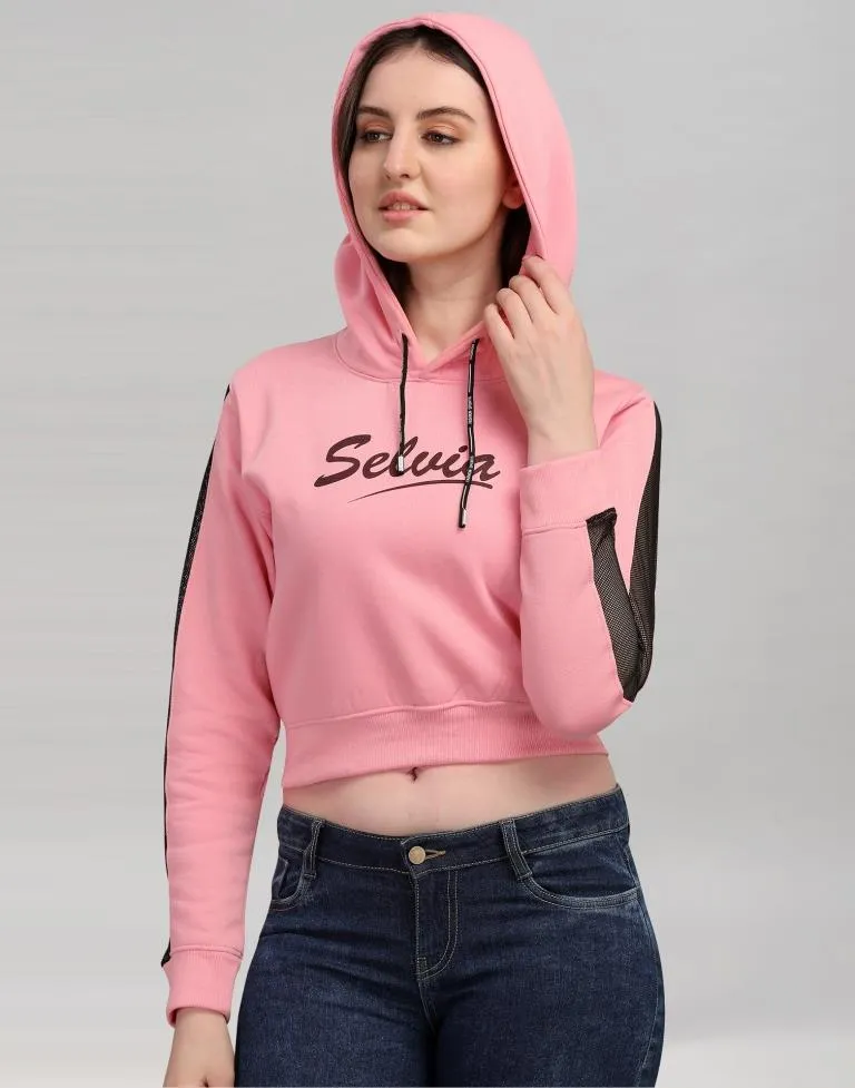 Light Pink Coloured Cotton Fleece Blend Plain Hoodie