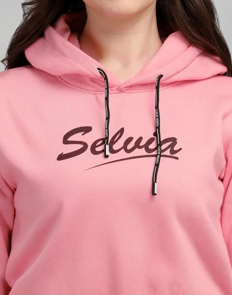 Light Pink Coloured Cotton Fleece Blend Plain Hoodie