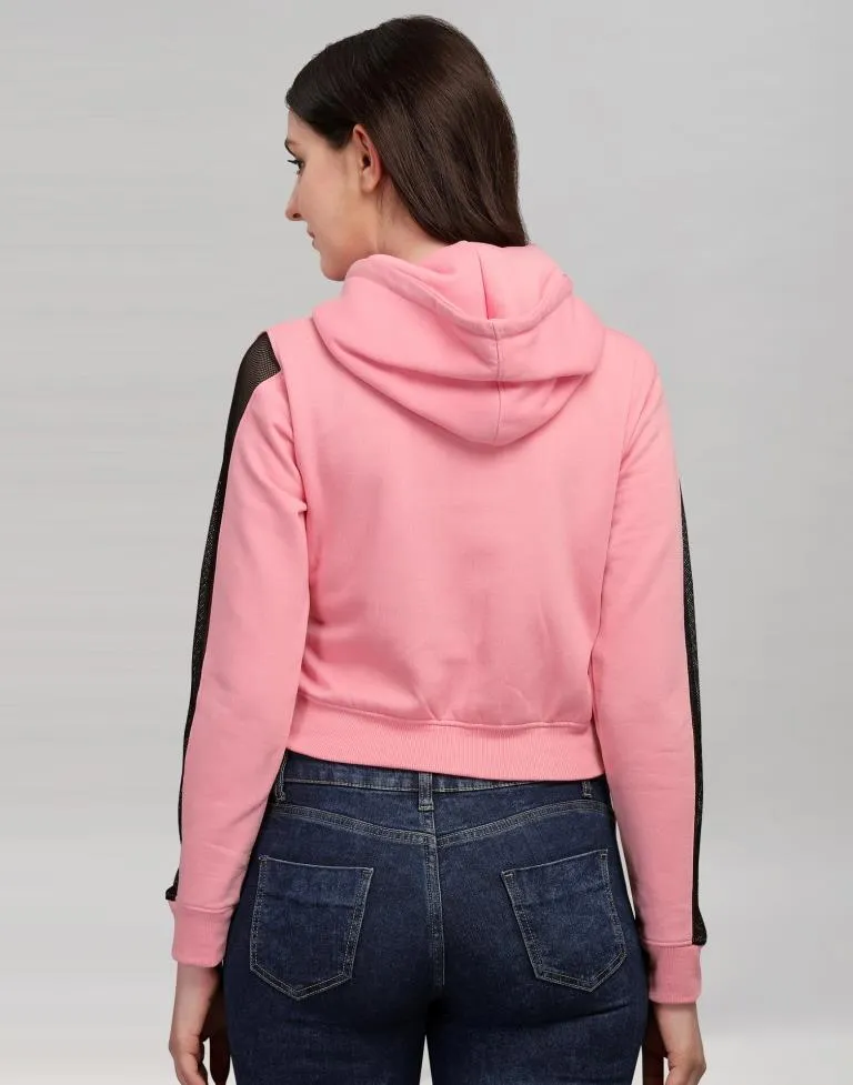 Light Pink Coloured Cotton Fleece Blend Plain Hoodie