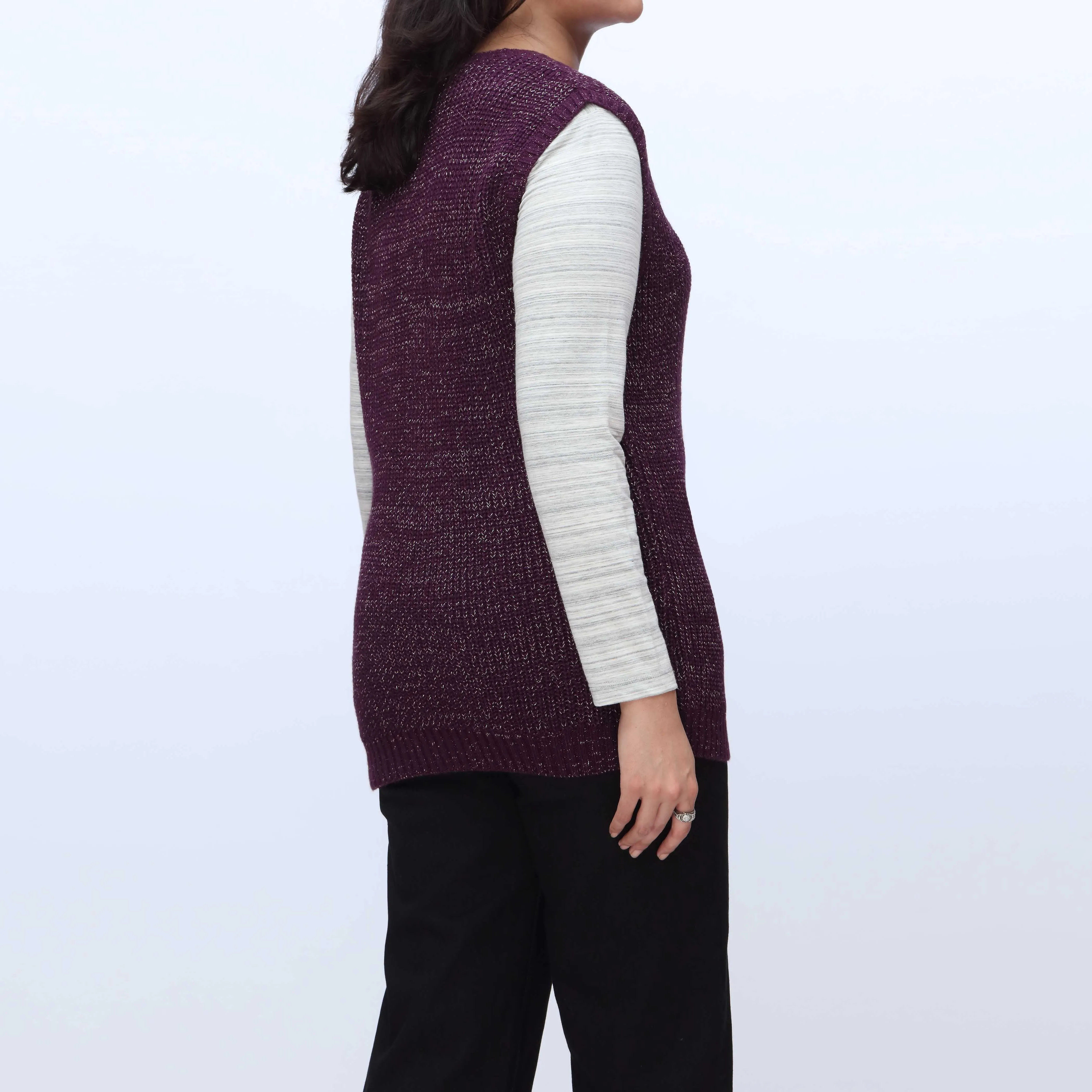 Lilac V Neck Sleeveless Pullover Sweater PW3903