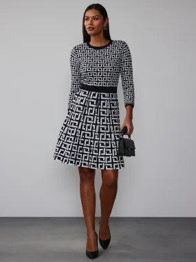 Long Sleeve Geometric A-Line Dress