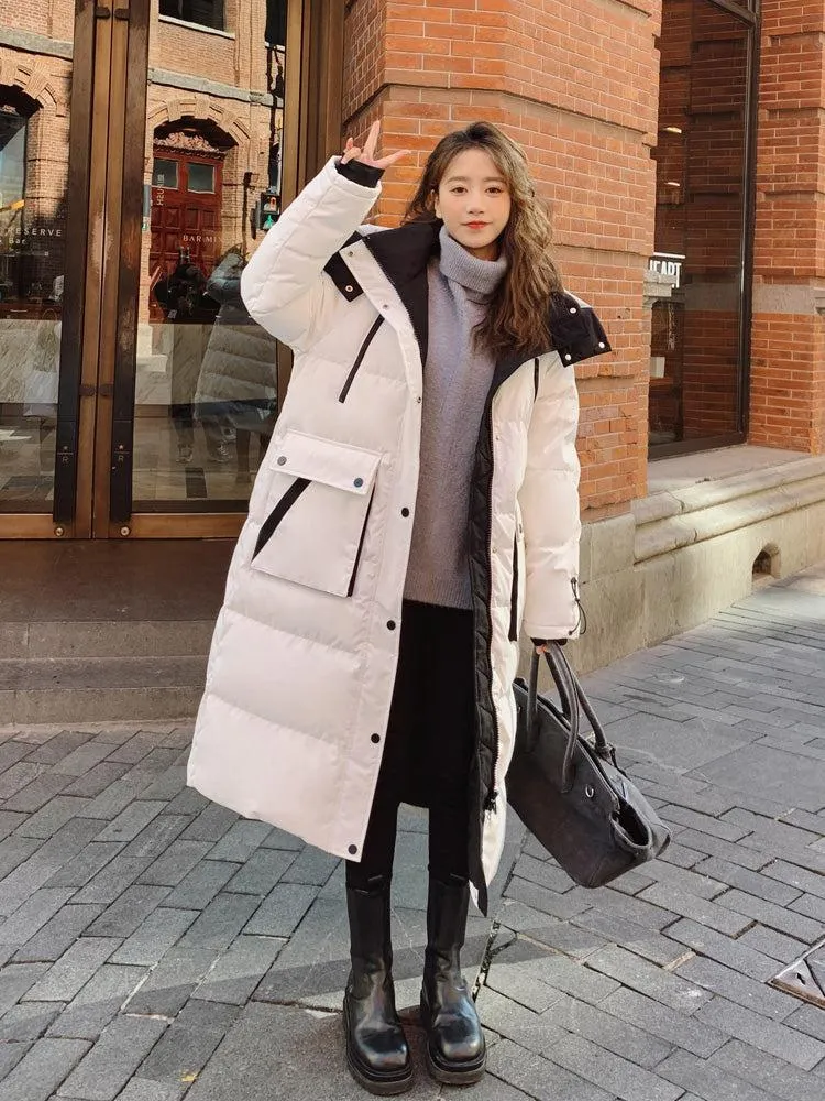 Loose White Hooded Quilted Puffer Coat