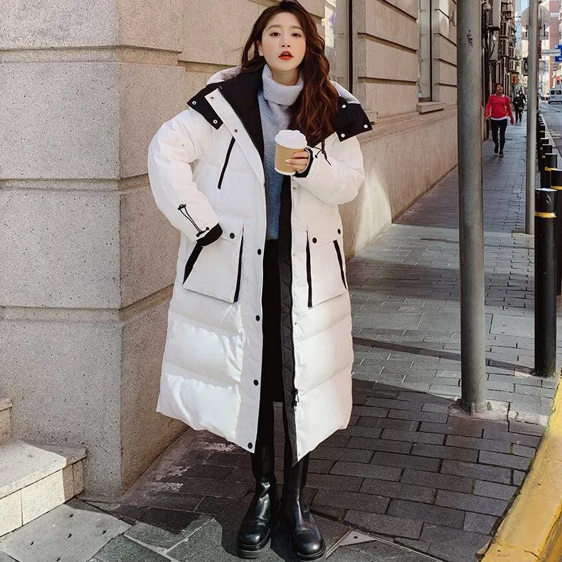 Loose White Hooded Quilted Puffer Coat