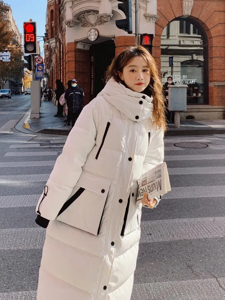 Loose White Hooded Quilted Puffer Coat