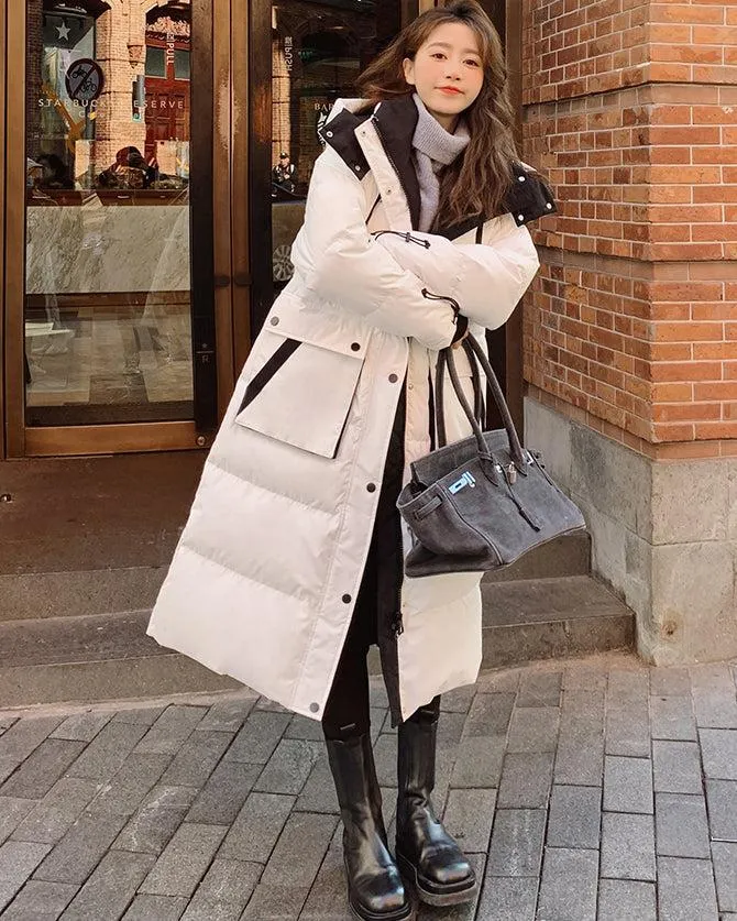 Loose White Hooded Quilted Puffer Coat