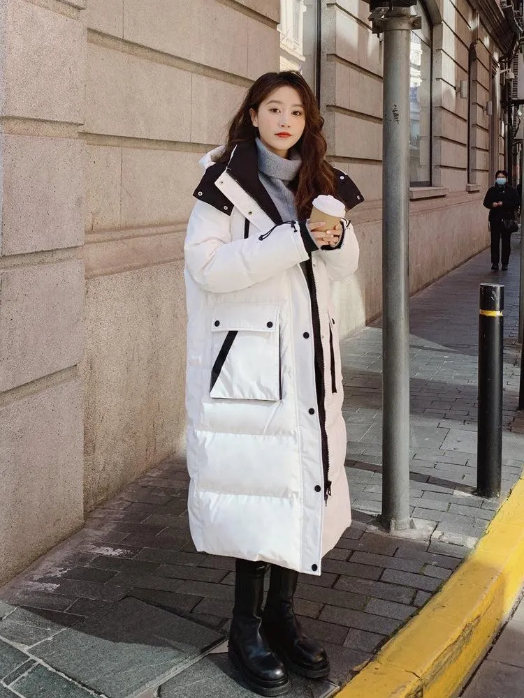 Loose White Hooded Quilted Puffer Coat