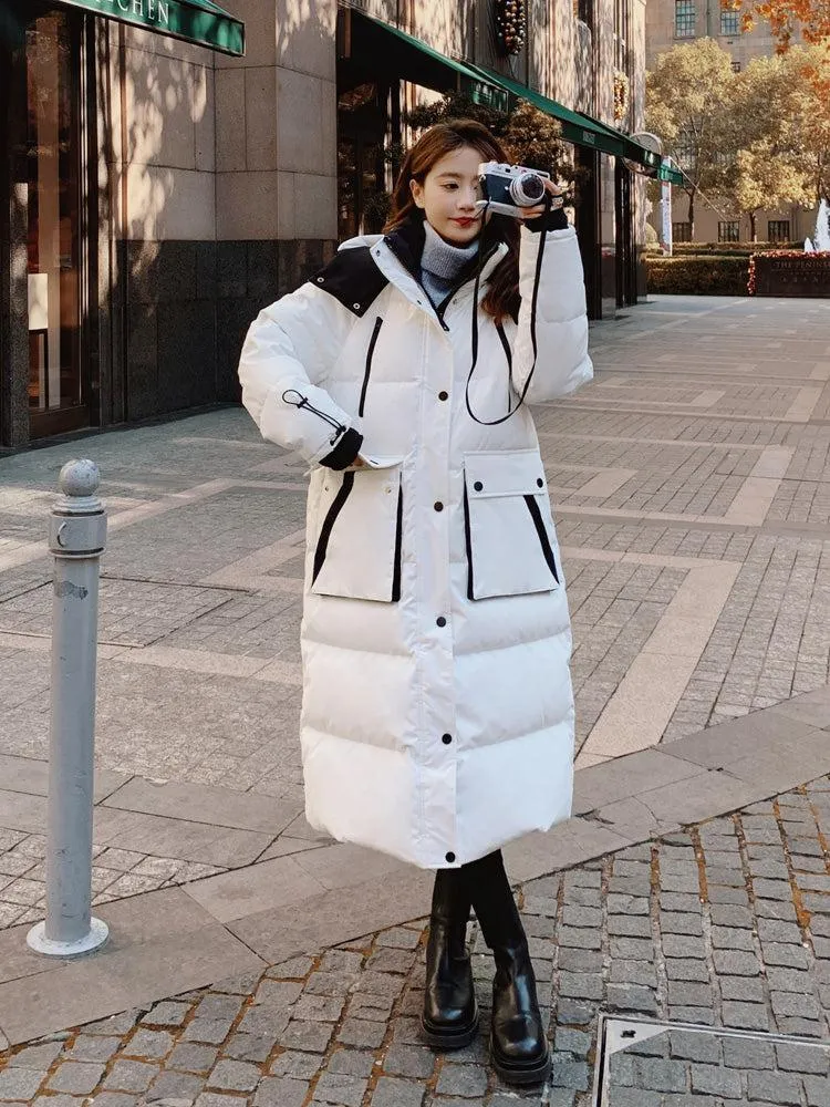 Loose White Hooded Quilted Puffer Coat