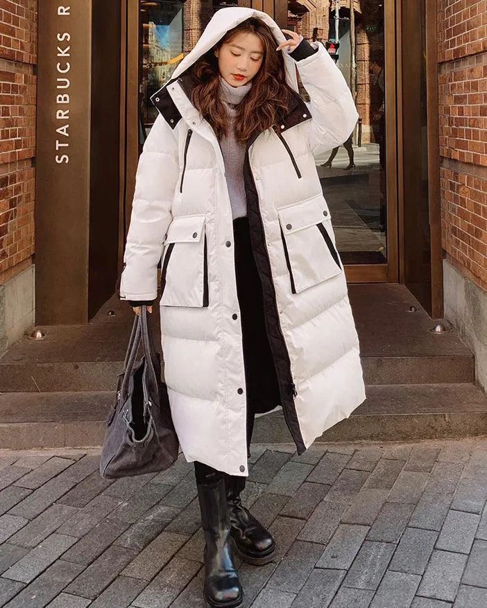 Loose White Hooded Quilted Puffer Coat