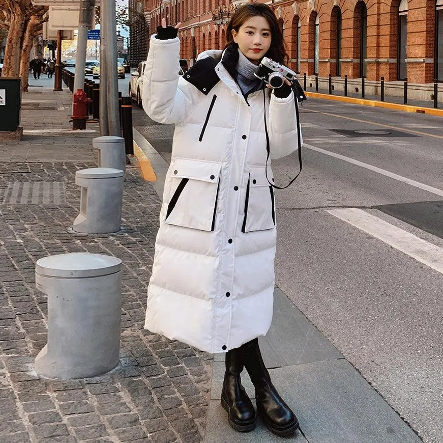 Loose White Hooded Quilted Puffer Coat