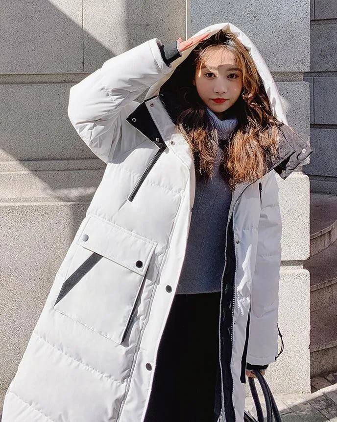 Loose White Hooded Quilted Puffer Coat