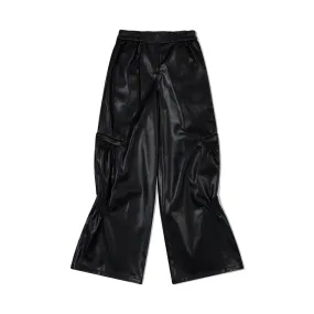 Low Classic Shirring Volume Leather Pants Black