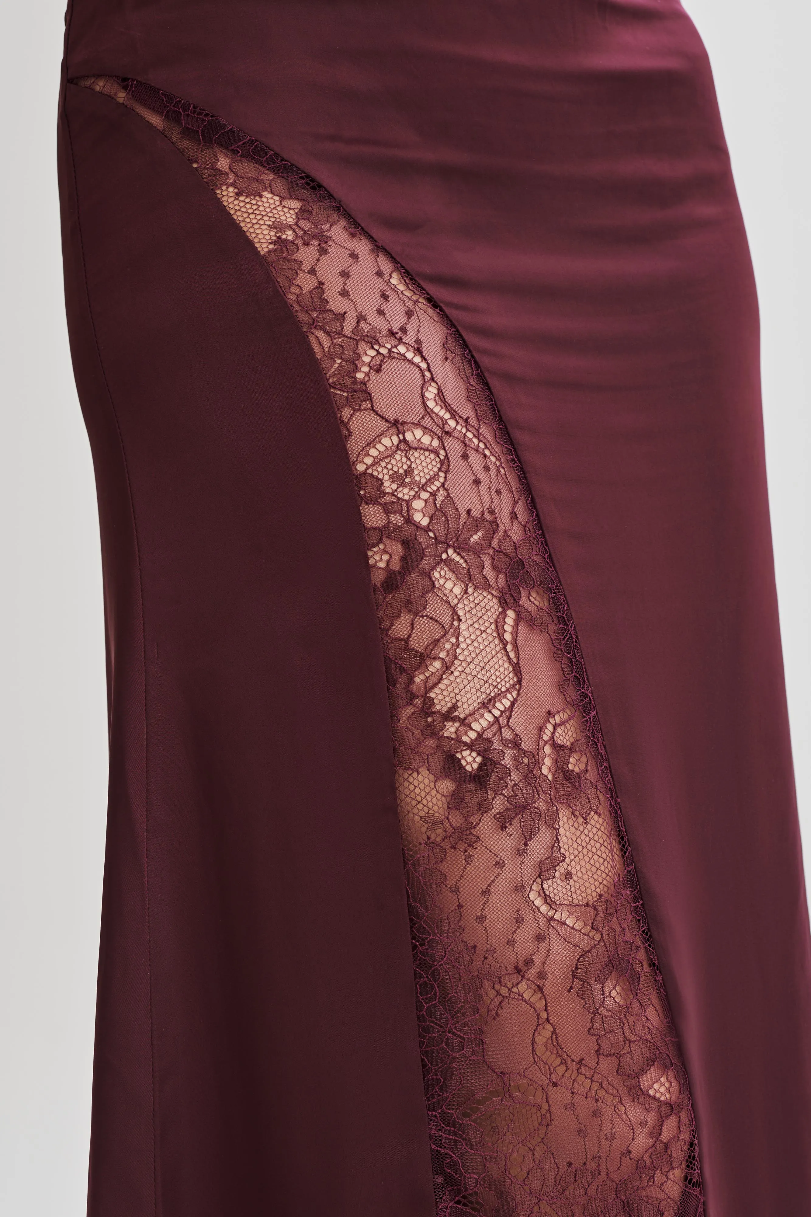 Luella Satin Lace Maxi Skirt - Plum