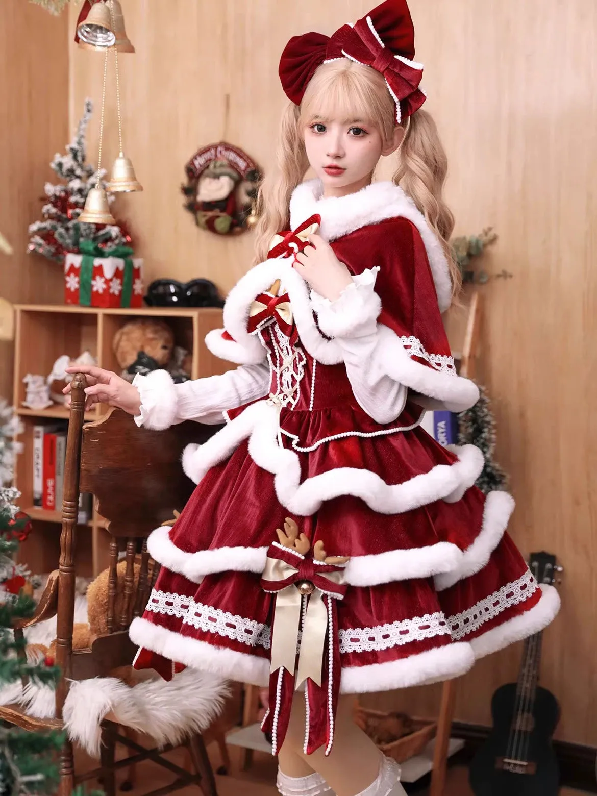 Matutu~Sweet Lolita JSK Suit Christmas Lolita Cape and Dress