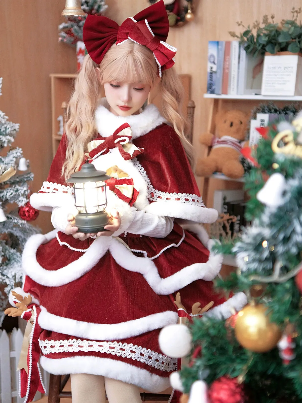 Matutu~Sweet Lolita JSK Suit Christmas Lolita Cape and Dress